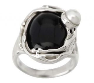Hagit Gorali Sterling Onyx and Cultured Pearl Ring —