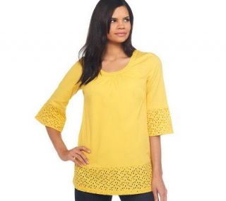 Liz Claiborne New York 3/4 Sleeve Tunic w/ Eyelet Hem and Cuff