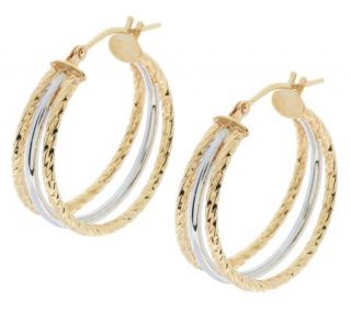 EternaGold Two tone Textured and Polished Hoop Earrings, 14K
