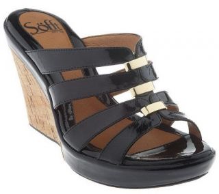 Sofft Patent Leather Multi strap Wedge Sandals —