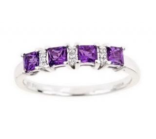 Sterling 4 Stone Princess Cut Gemstone Band Ring —