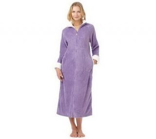 Stan Herman Plush Zip Front Robe with Textured Trim   A228543