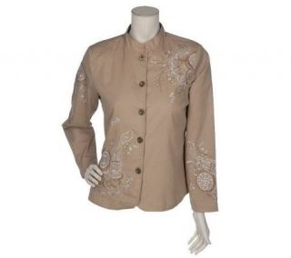 Indigo Moon Fully Lined Mandarin Collar Embroidered Jacket —