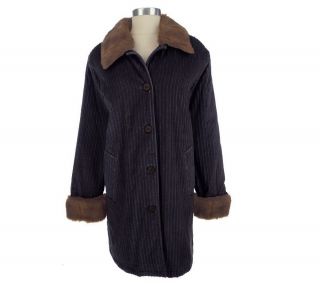 Denim & Co. Corduroy Topper with Removable Faux Fur Cuffs & Collar