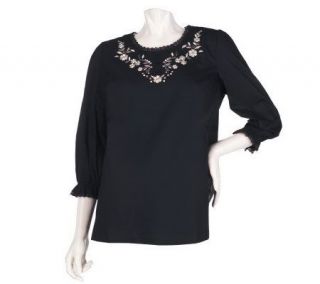 Denim & Co. 3/4 Sleeve Embroidered Woven Tunic —