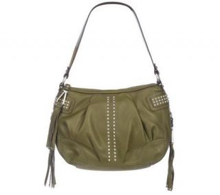 Makowsky Glove Leather Zip Top Hobo Bag with Stud Accents — 