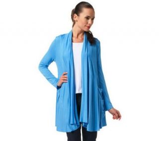 LOGO by Lori Goldstein Drape Front Cardigan with Pockets   A223040