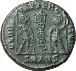 Constantine II AE15 mm. Two soldiers. Authentic Ancient Roman Coin.
