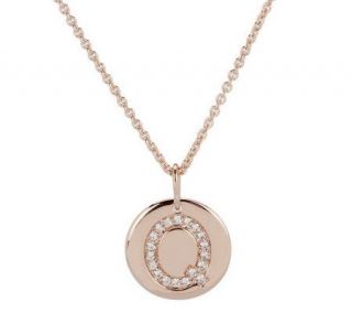 Bronzo Italia Crystal Initial Round Pendant with 18 Rolo Link Chain 