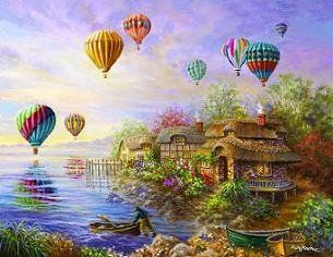 Balloons Over Cottageville Jigsaw Puzzle 1000+ Piece Nicky Boehme