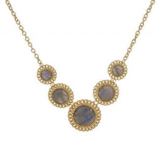 VicenzaGold Round Gemstone FrontalNecklace with Textured Border, 14K 