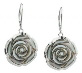 Carved Mother of Pearl Flower Sterling Lever Back Earrings —