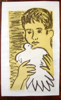  Lithograph A P by Rosenhouse Boy with A Bird COA