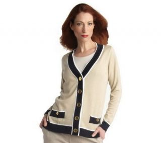 George Simonton Long Sleeve Cardigan with Contrast Trim & Button 