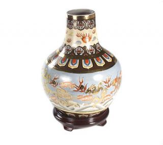 Chinese Porcelain Dragon 12 Vase w/ Wooden Base —