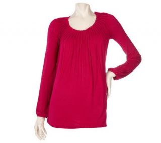 Dialogue Long Sleeve Pleated Scoopneck Knit Tunic —