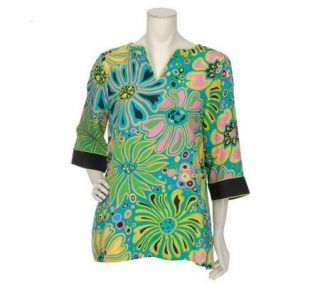 Bob Mackies Flower Power 3/4 Sleeve Silk Tunic —