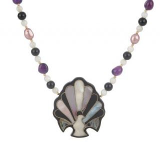 Lee Sands Colorful Peacock Inlay Gemstone Necklace —