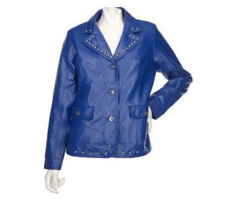 Susan Graver Faux Leather Studded Jacket with Button Closure