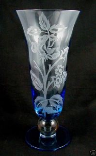 Tiffin Copen Blue and Crystal Sand Sculptured Vase 