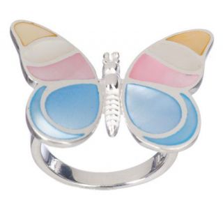 Lee Sands Sterling Butterfly Design Shell Inlay Ring —