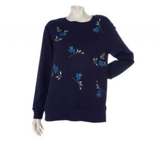 Denim & Co. Long Sleeve Embroidered Sweatshirt —