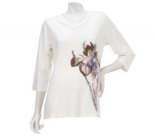 Quacker Factory Sequin Iris 3/4 Sleeve T shirt —