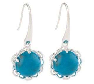 Turquoise Sterling Round Floral Frame Dangle Earrings —