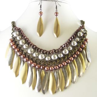   Silver Gold Copper Bib Earrings Necklace Set Costume Fashion Jewelry