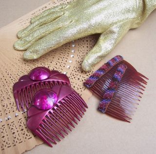 Retro Vintage Hair Combs 4 Burgundy Purple Theme 1980s