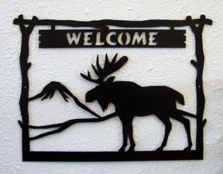 Moose Welcome Sign Rustic Metal Art Hunting Lodge Decor