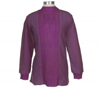 Denim & Co. Plush Fleece Tunic w/ Knit Cable Panel —