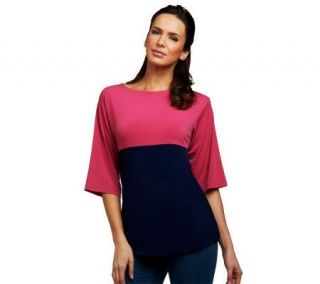 Susan Graver Liquid Knit Color Block Tunic with Elbow Sleeves