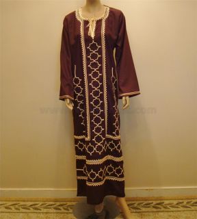  Islamic Brown Jilbab Dress Kaftan Embroidered Egyptian Cotton M