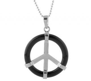 Sterling Carved Onyx Peace Sign Pendant on 18 Chain —