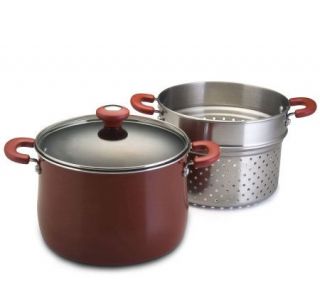 Cooks Essentials 8 qt Covered Stockpot w/PastaInsert   Red —