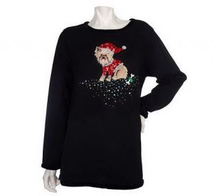 Quacker Factory Jingle Bones Embroidered & Sequin Sweater —