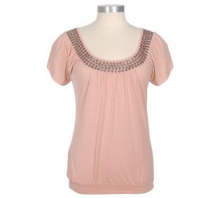 View by Walter Flutter Sleeve Knit Top with Metal Trim Accents