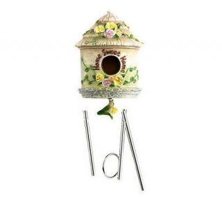 Solar Birdhouse Handpainted Windchime with Rotating Chimes —