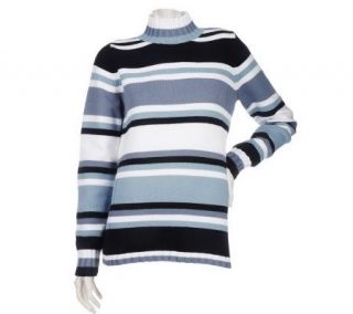 Denim & Co. Mock Neck Bold Stripe Long Sleeve Sweater —
