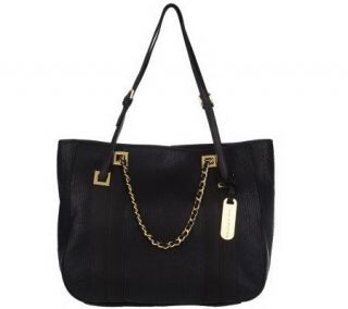 Emma & Sophia Exotic Textured Leather Tote Bag with Chain Detail