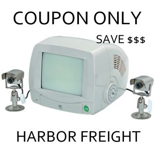 Harbor Freight Coupon Black White Security System w 2 Cameras Monitor