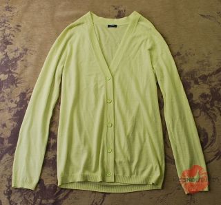Crew Lime Green Wool Knit Boyfriend Cardigan Sweater Tunic Top