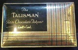 Lovell Covel Boston USA Talisman Chocolate vintage candy tin box