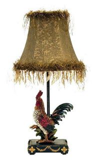 Petite Rooster Colorful French Country Table Lamp Fringe Shabby