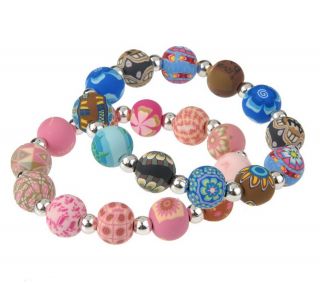 Viva Beads Set of 2 Clay Bead Stretch Bracelets —