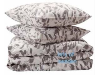 IKEA Gray Leaves Duvet Quilt Cover 3pc Full Queen Set NEW Ransby