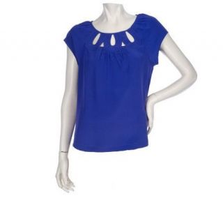Simply. Chloe Dao Washable Silk Scoop Neck Cut Out Top —