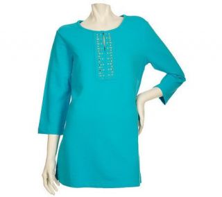 Sport Savvy French Terry 3/4 Sleeve Tunic with Studding Detail