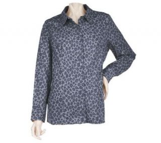 Denim & Co. Long Sleeve Animal Print Button Front Woven Shirt